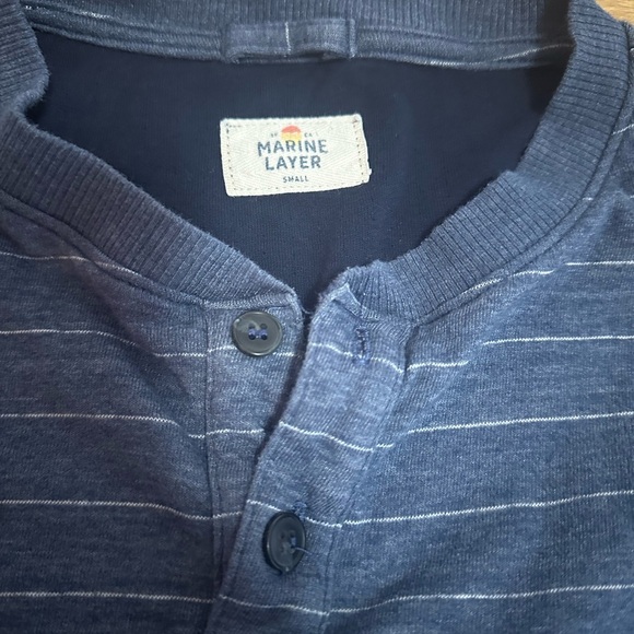 Marine Layer Blue Long Sleeve Tee with Striped Pattern and Henley Neckline - Picture 4 of 8